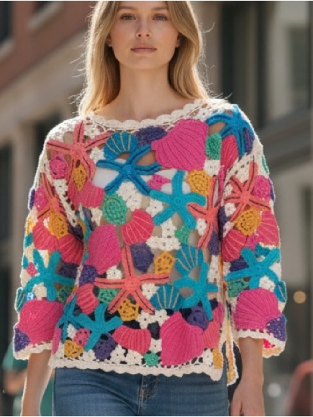 Multicolor Crochet Shell & Starfish Beach Coverup
